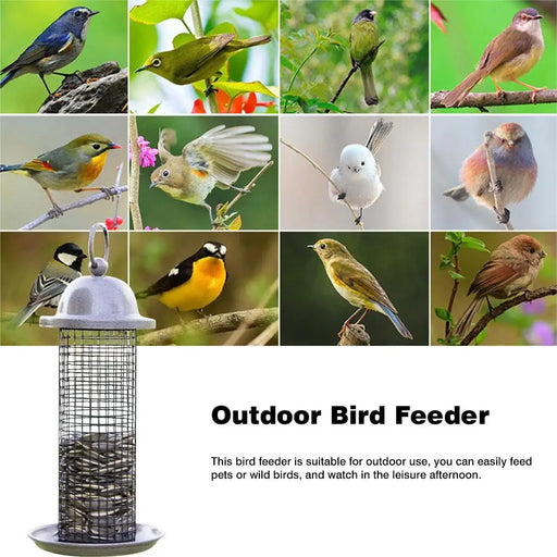 Bird Feeder Metal Balcony Bird Food Dispenser Hanging Wild Bird Feeder with Hanging Ring for Indoor Outdoor Garden Yard Decor