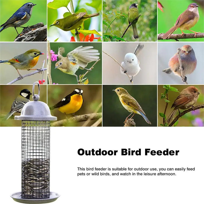 Bird Feeder Metal Balcony Bird Food Dispenser Hanging Wild Bird Feeder with Hanging Ring for Indoor Outdoor Garden Yard Decor