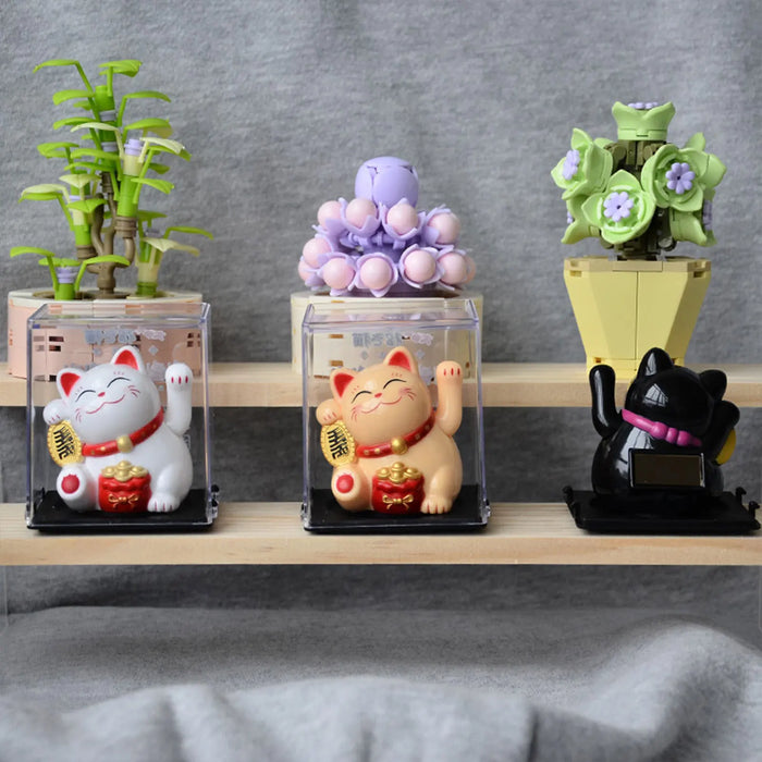 Mini Wealth Waving Hand Cat Chinese Lucky Cat Cartoon Ornament Cute Waving Arm Beckoning Fortune Cat for Car Home Office Decor