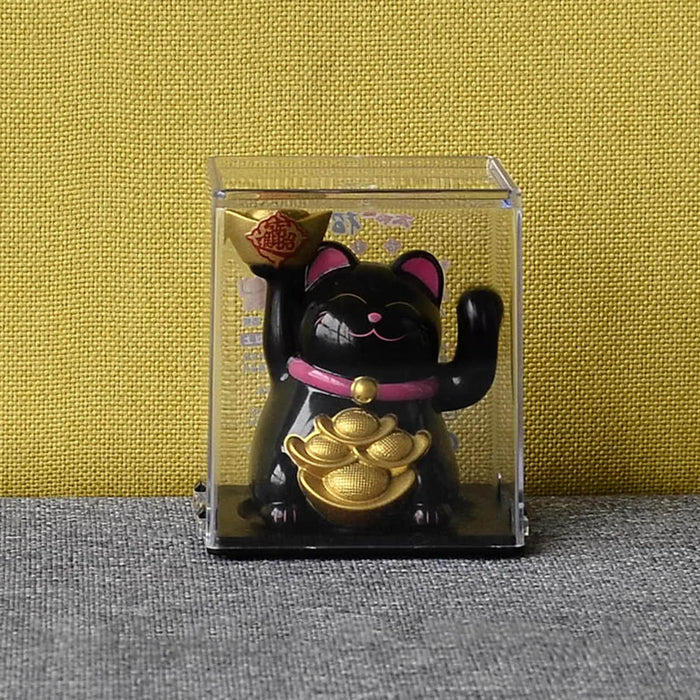 Mini Wealth Waving Hand Cat Chinese Lucky Cat Cartoon Ornament Cute Waving Arm Beckoning Fortune Cat for Car Home Office Decor