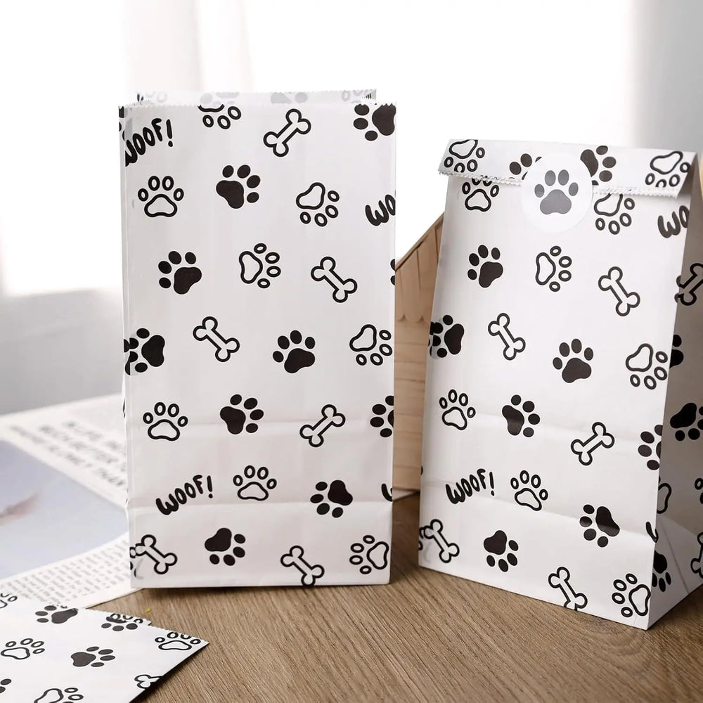 Gift Bags with Pet Paw Prints – 12 pcs , 22x12x8cm, High-Quality Black & White Design for Dog Lover