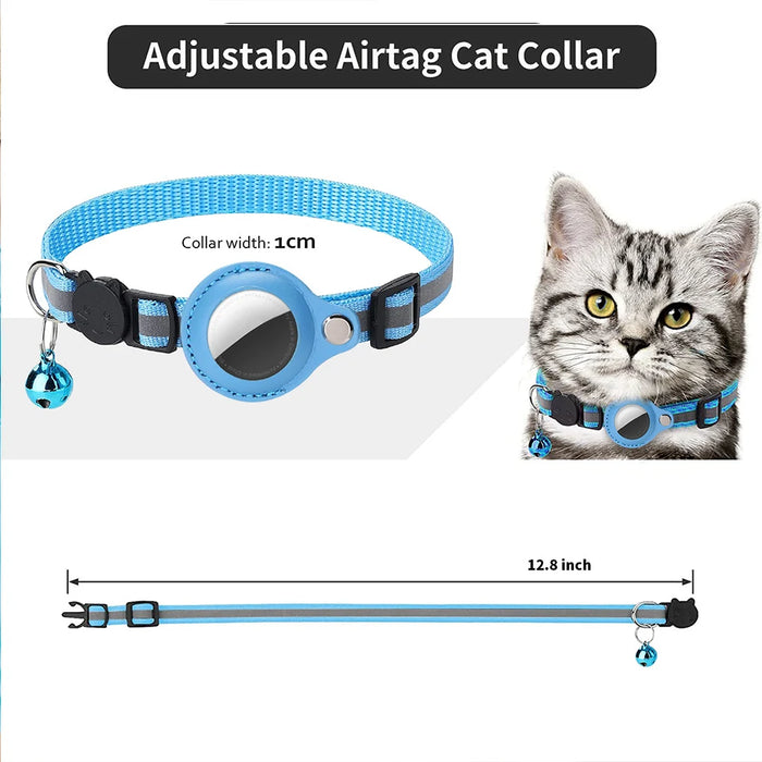Airtag Cat Collar Anti Lost Safety Breakaway Reflective Cat Collars with Bell Airtag Holder Case for Kitten Cat Accessories