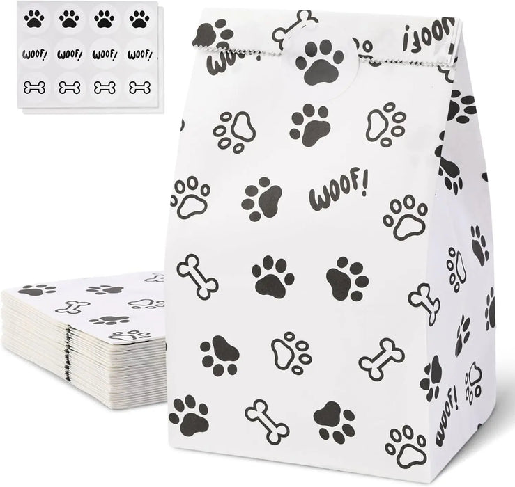 Gift Bags with Pet Paw Prints – 12 pcs , 22x12x8cm, High-Quality Black & White Design for Dog Lover