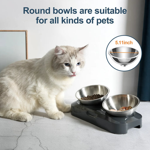 Cat Bowl Lovely Creative Inclined Kitten Puppy Food Feeding Bowls Stainless Steel Cats Drinking Feeder Pet Dogs Cats Feeders