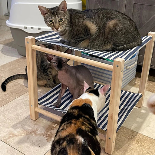 Cat Hammock Bed, Pine Wood Structure, 17.0 inches×17.0 inches 2 Layers Cat Hammocks, Elevated Cat Bed for Indoor Cats