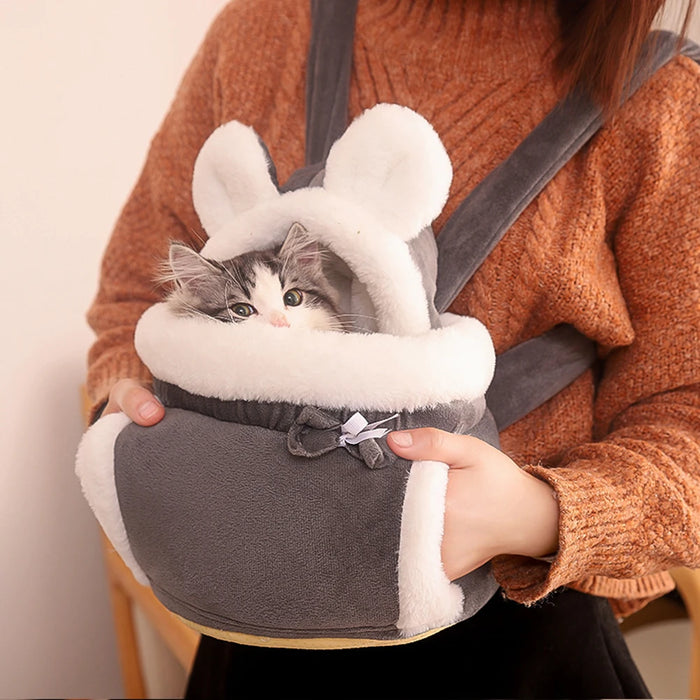 Cat Backpack Carrier Winter Warm Soft Plush Carry Pets Cage for Outdoor Travel Walking Cute Pets Backpack for Indoor Outdoor