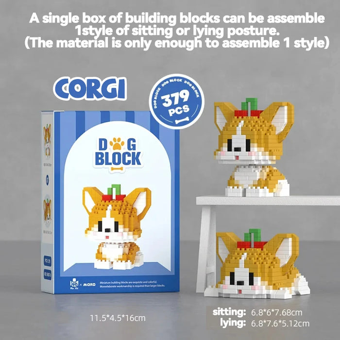 Cute Dog Building Blocks Puppy Pet Model Animal Diy Assemble Bricks Set Poodle Corgi Husky Cartoon Table Decor Gift for Kids
