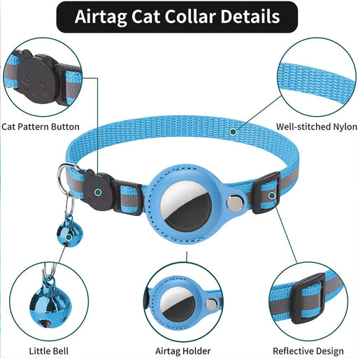 Airtag Cat Collar Anti Lost Safety Breakaway Reflective Cat Collars with Bell Airtag Holder Case for Kitten Cat Accessories