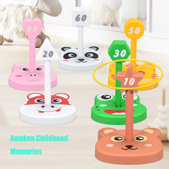 Children Throw Circle Game Cartoon Animal Ferrule Stacked Toys Indoor Outdoor Parent-Child Interactive Early Education Gift