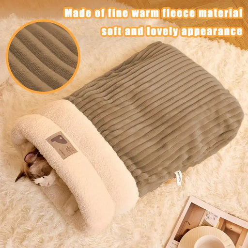 Cat Sleeping Bag Soft Cat Bed Warm Pet Pocket Type Quilt Bed Semi-Enclosed Warming Burrow Cat Bed Dog Bed For Camping
