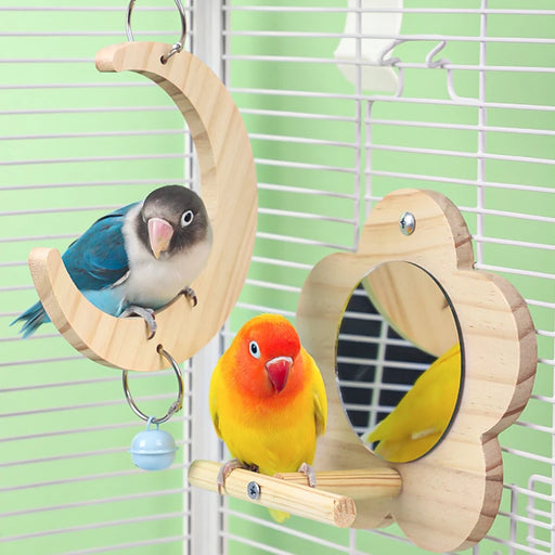 Bird Mirror Wooden Interactive Play Toy With Perch For Small Parrot Budgies Parakeet Cockatiel Conure Lovebird Cage Accessories