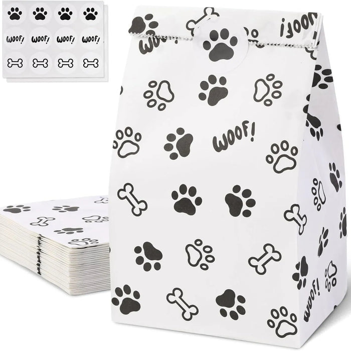 Gift Bags with Pet Paw Prints – 12 pcs , 22x12x8cm, High-Quality Black & White Design for Dog Lover
