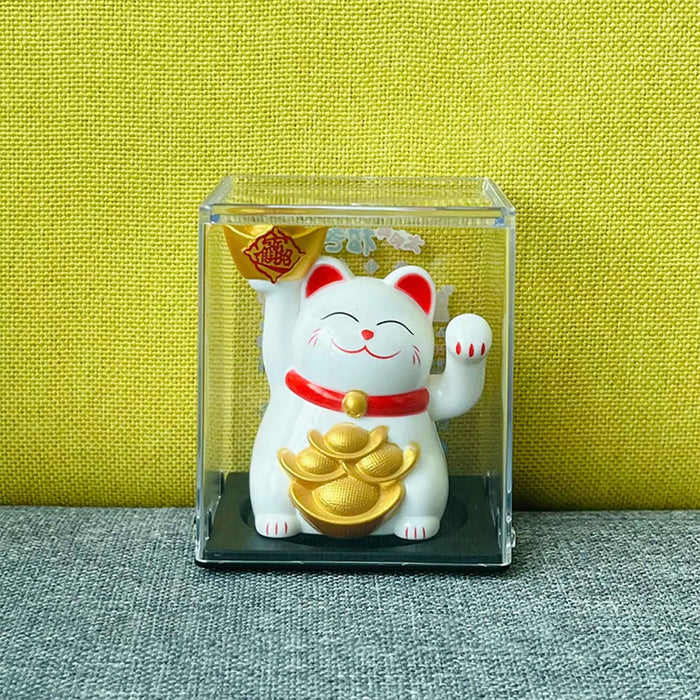 Mini Wealth Waving Hand Cat Chinese Lucky Cat Cartoon Ornament Cute Waving Arm Beckoning Fortune Cat for Car Home Office Decor