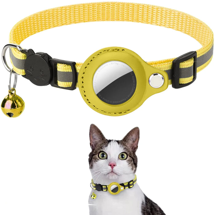 Pet cats AirTag PU Anti Loss Collar  Breakaway Reflective Strips Adjustable Kitten Collar Waterproof  cat collar accessories