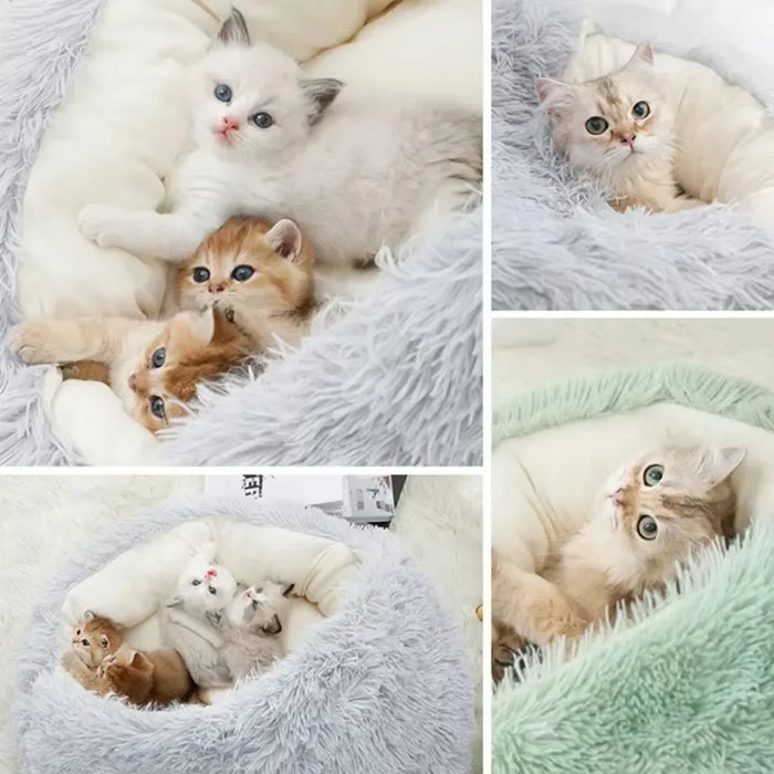 Semi Enclosed Pet Sleep Bags Long Round Cat Cushion Soft Plush 2 In 1 Warms Cats Beds Simple Comfort Warm Puppy Sleeping Nest