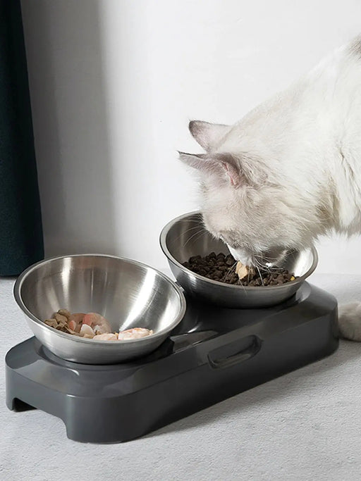 Cat Bowl Lovely Creative Inclined Kitten Puppy Food Feeding Bowls Stainless Steel Cats Drinking Feeder Pet Dogs Cats Feeders