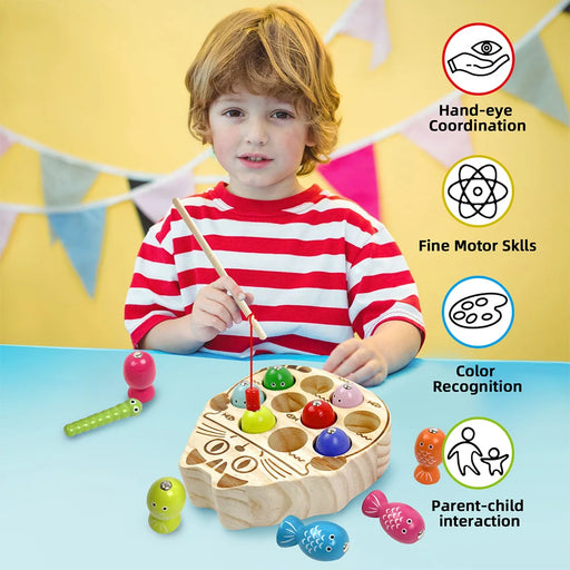 Children's Wooden Fishing Toys Magnetic Fishing Game Montessori Intellectual Playsets Fine Motor Skills Training Boys Girls Gift