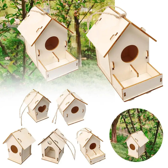 Wooden DIY Bird Nest House Outdoor Hanging Birdhouse Box For Hummingbird Outdoor Cages Garden Yard Decoration 2025