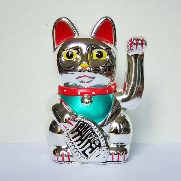 6"H Lucky Cats Chinese Feng Shui Beckoning Cat Wealth White Waving Fortune Gold Silver Black Best Gift for Good Luck Kitty Decor