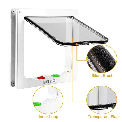 Dog Cat Flap Door with 4 Way Security Lock Transparent ABS Plastic Gate Four sizes（S/M/L/XL） Flap Doors Cat & Puppy Safety Gate