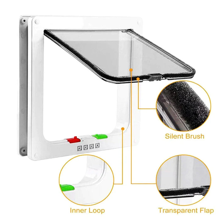 Dog Cat Flap Door with 4 Way Security Lock Transparent ABS Plastic Gate Four sizes（S/M/L/XL） Flap Doors Cat & Puppy Safety Gate
