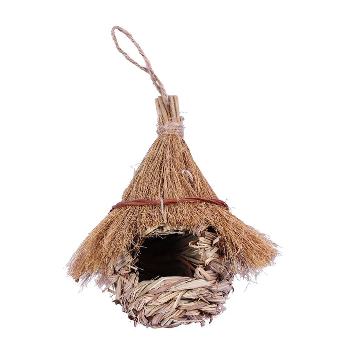 Wren Finch Bird House Hand Woven Bird House Grass Birds Hut Bird House for Outside Indoor Lawn Patio Home