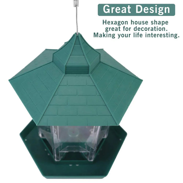 1pcs Wild Bird Feeder Hanging Hexagonal Roof Pavilion Semi-Automatic Bird Feeder Garden Courtyard Exterior Decoration