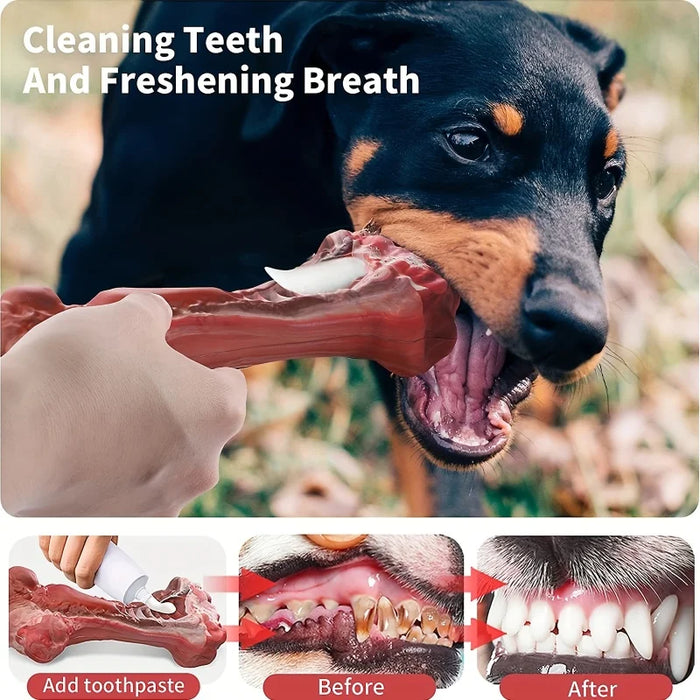 Silicone Durable Dog Chew Bone Unbreakable NoToxic Natural Rubber Toy for Aggressive Chewers Interactive Teeth Cleaning Suitable