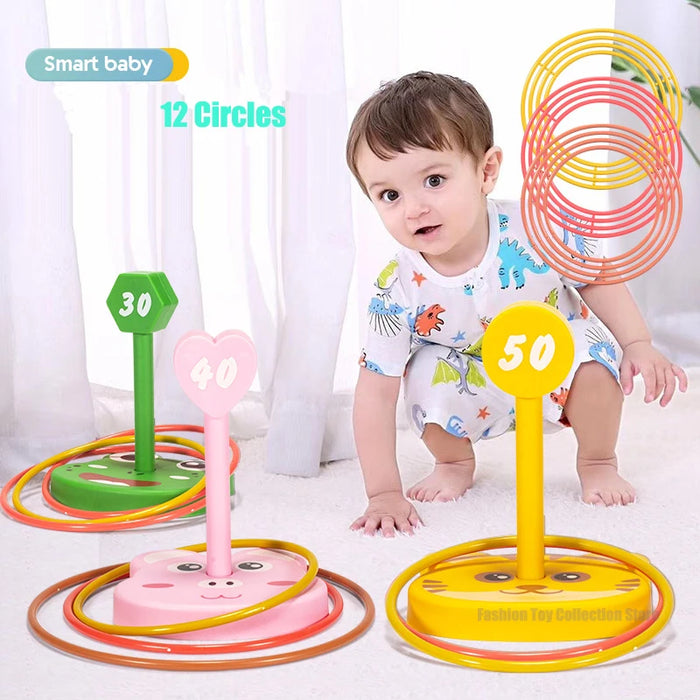 Children Throw Circle Game Cartoon Animal Ferrule Stacked Toys Indoor Outdoor Parent-Child Interactive Early Education Gift
