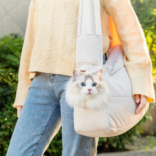 Pet Carrier Shoulder Bag Cat Carrier Sling Bag Winter Outdoor Puppy Travel Bag Portable Warm Cat Walking Bag