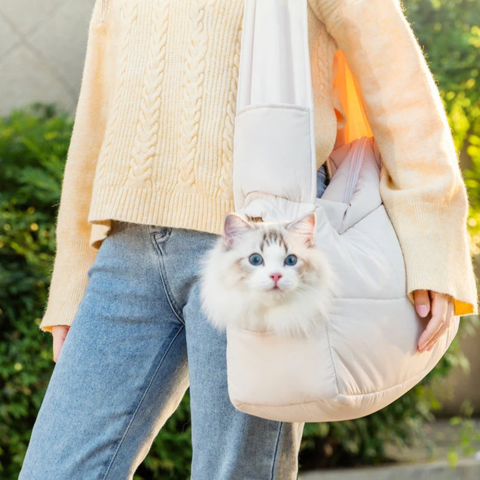 Pet Carrier Shoulder Bag Cat Carrier Sling Bag Winter Outdoor Puppy Travel Bag Portable Warm Cat Walking Bag