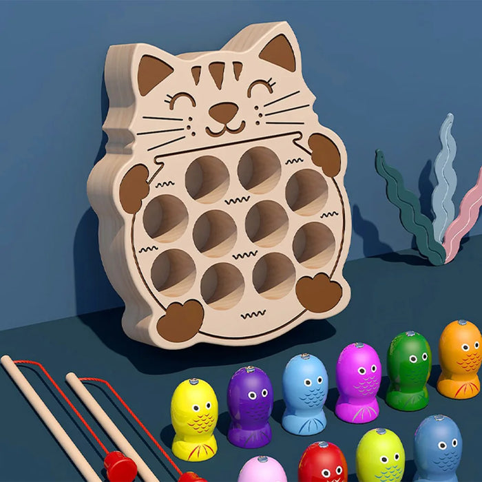 Children's Wooden Fishing Toys Magnetic Fishing Game Montessori Intellectual Playsets Fine Motor Skills Training Boys Girls Gift