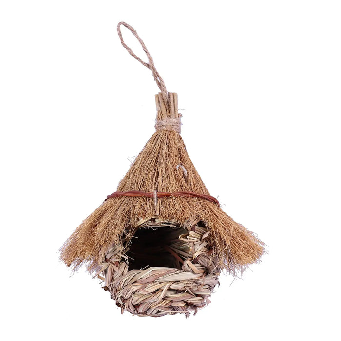 Wren Finch Bird House Hand Woven Bird House Grass Birds Hut Bird House for Outside Indoor Lawn Patio Home