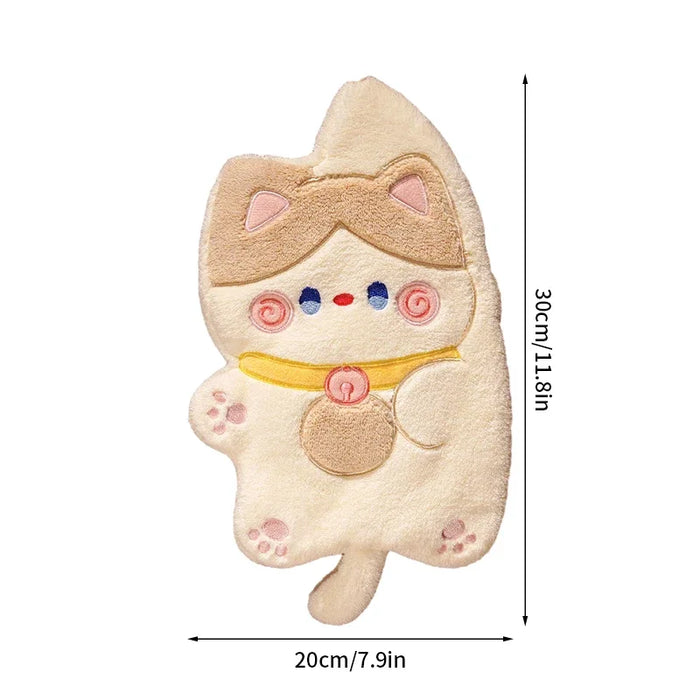 Cute Cat Hand Towel Double-thickness Hand Towel Quick-drying Absorbent Kitchen Cleaning Rag Bathroom Hanging Towels Home Supplie