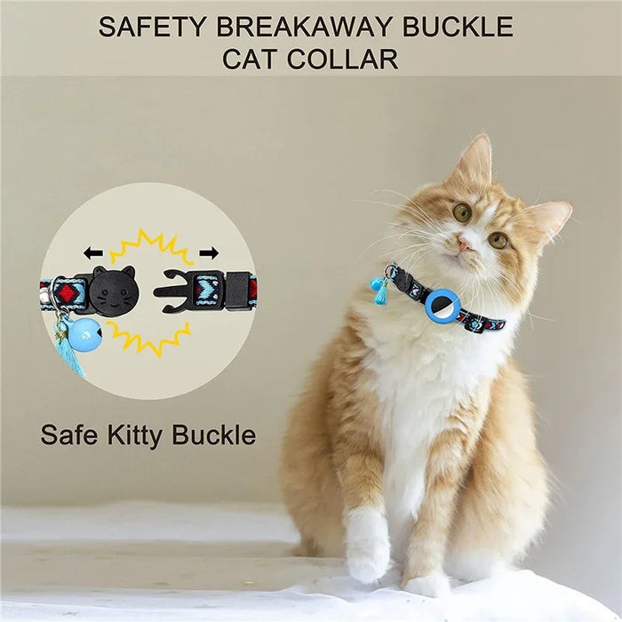 Cat/dog AirTag collar with ethnic style woven collar and tassel silicone anti loss pet collar