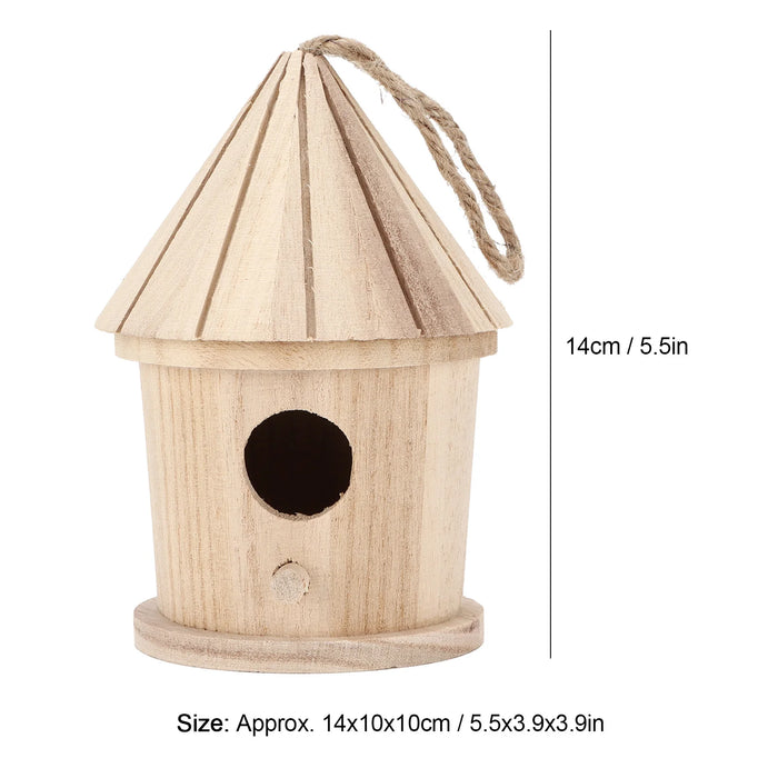 Wooden Bird House DIY Natural Wooden Round Shaped Hanging Bird Nest For Outdoor Garden