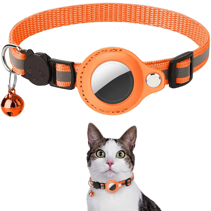 Pet cats AirTag PU Anti Loss Collar  Breakaway Reflective Strips Adjustable Kitten Collar Waterproof  cat collar accessories