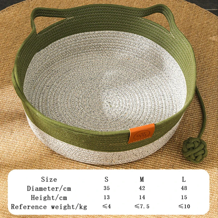 Cat Bed Handmade Rattan Woven Pet Nest Removable Washable Warm Pad All-Season Cat Scratch Board Winter Warm Cat House for Cats