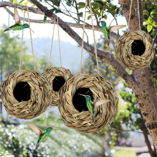 Birds Nest Bird Cage Natural Reed Grass Spherical Hummingbird Nest Outdoor Decorative Weaved Hanging Bird Nest Hous Pet Bedroom