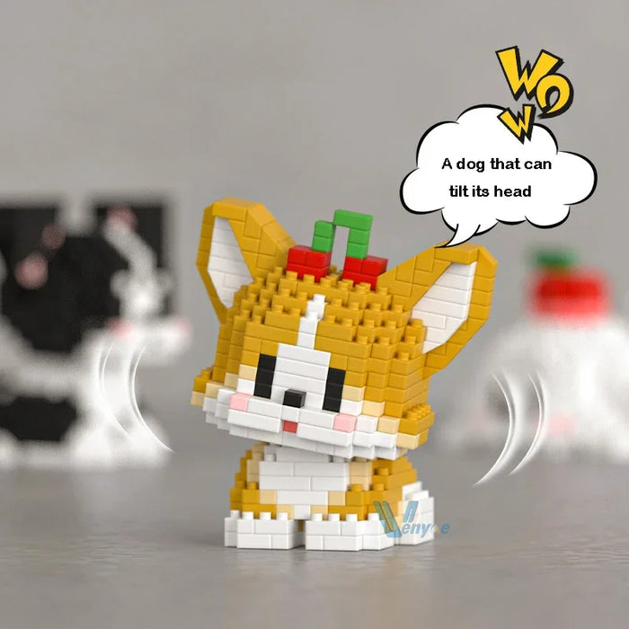 Cute Dog Building Blocks Puppy Pet Model Animal Diy Assemble Bricks Set Poodle Corgi Husky Cartoon Table Decor Gift for Kids