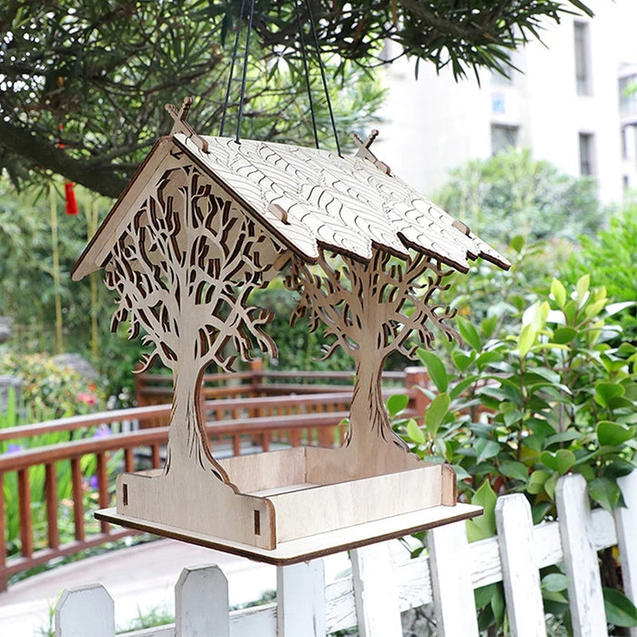 Bird House Feeding House DIY Outdoor Wooden Bird Feeder Hanging Assembled Bird Cage House Pet Supplies For Garden Yard Decor