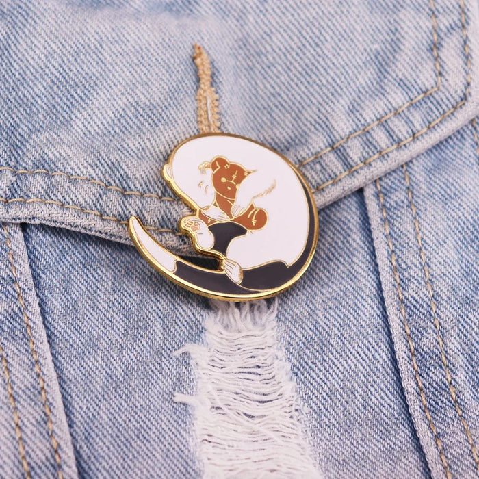Sleeping Ferret cuddling a teddy bear comfort cuteness sweet dream Hard Enamel Pin