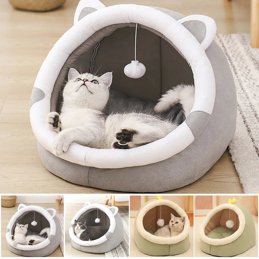 Cat Bed House For Indoor Winter Warm Deep Sleep Comfort Pet Basket Cozy Little Mat With Ball Small Dog Kitten Accessories