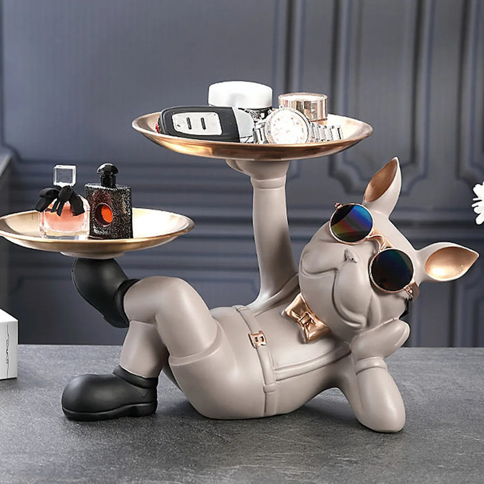 Home Decor Bulldog Figurine Dog Statue Storage Box Animal Figurines Resin Cool Dog Sculpture Tray Home Puppy Sculpture