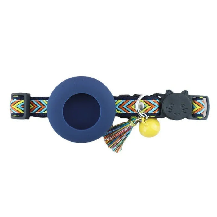 Cat/dog AirTag collar with ethnic style woven collar and tassel silicone anti loss pet collar