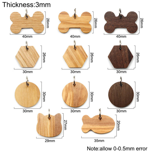 Wholesale 20/50/100Pcs Wood Dog ID Tag Bone Personalized Puppy Nameplate Anti-lost Round Name Tags For Dogs Keyrings Engraving