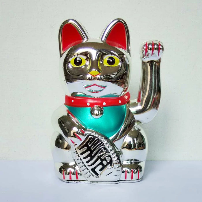 6"H Lucky Cats Chinese Feng Shui Beckoning Cat Wealth White Waving Fortune Gold Silver Black Best Gift for Good Luck Kitty Decor