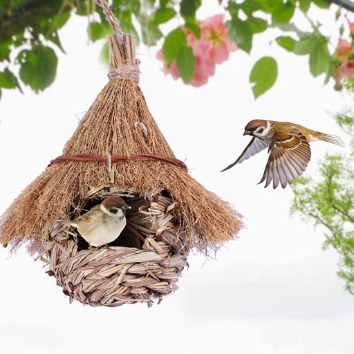 Wren Finch Bird House Hand Woven Bird House Grass Birds Hut Bird House for Outside Indoor Lawn Patio Home