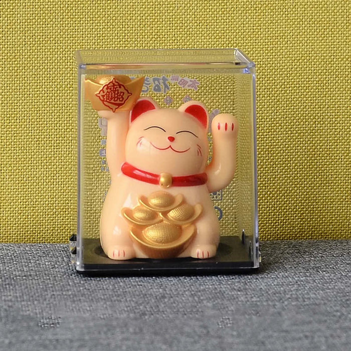 Mini Wealth Waving Hand Cat Chinese Lucky Cat Cartoon Ornament Cute Waving Arm Beckoning Fortune Cat for Car Home Office Decor