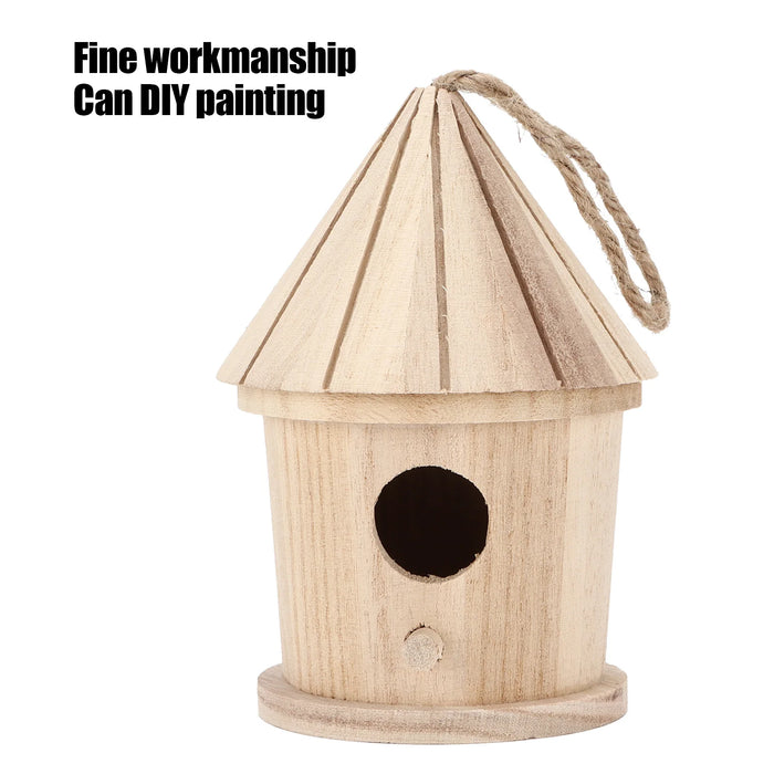Wooden Bird House DIY Natural Wooden Round Shaped Hanging Bird Nest For Outdoor Garden